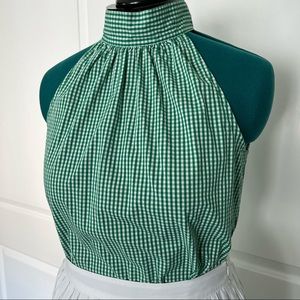 EUC J.Crew gingham high neck tie-back halter tank
